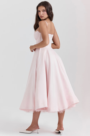 Mara Satin Midi Dress with Sweetheart Neckline