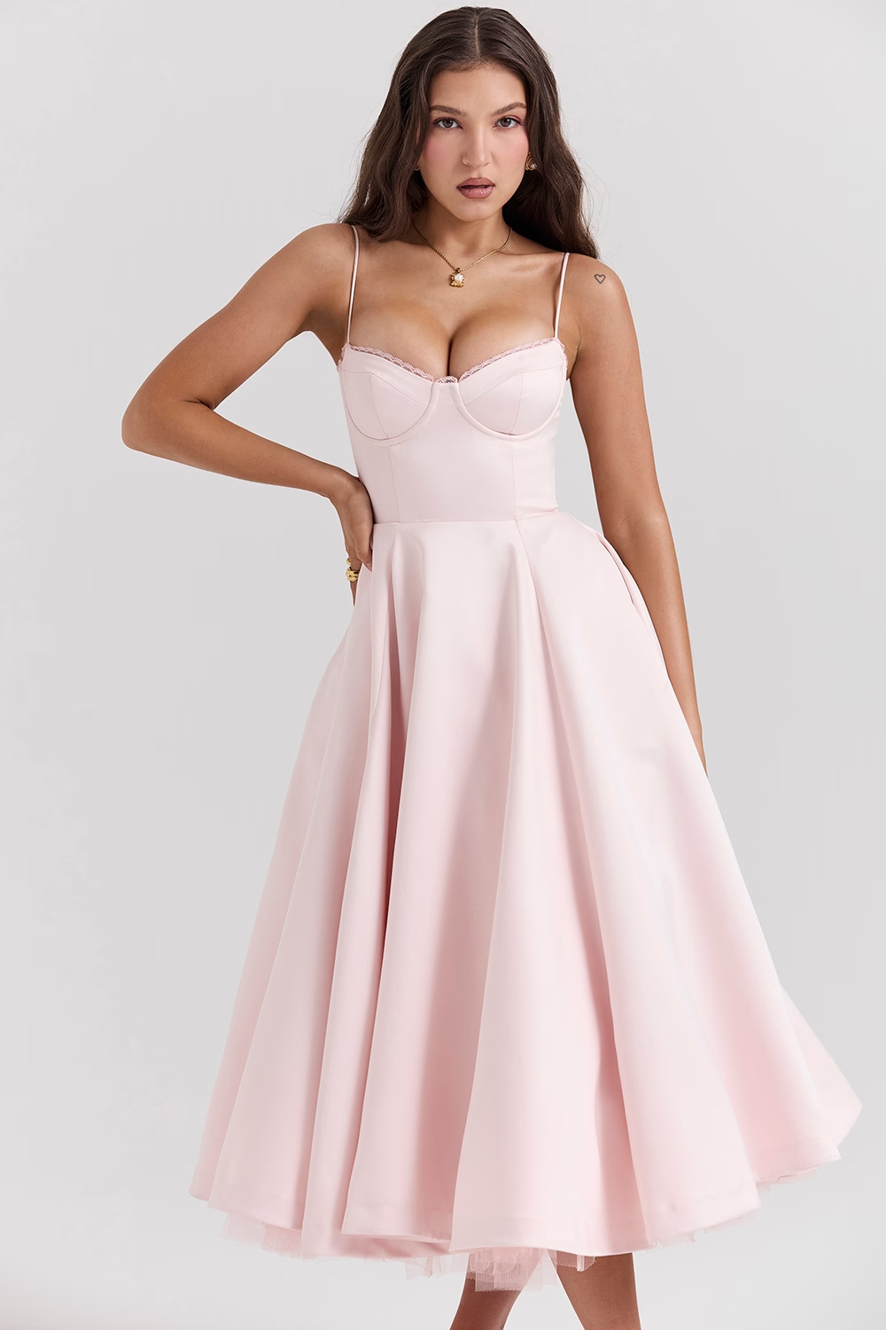 Mara Satin Midi Dress with Sweetheart Neckline