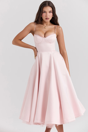 Mara Satin Midi Dress with Sweetheart Neckline