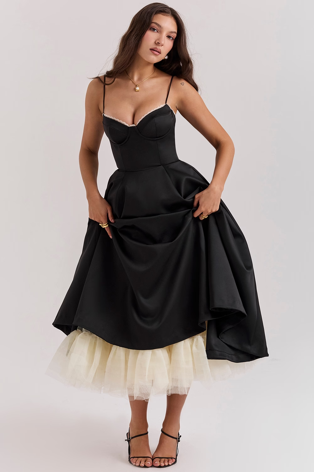 Mara Satin Midi Dress with Sweetheart Neckline