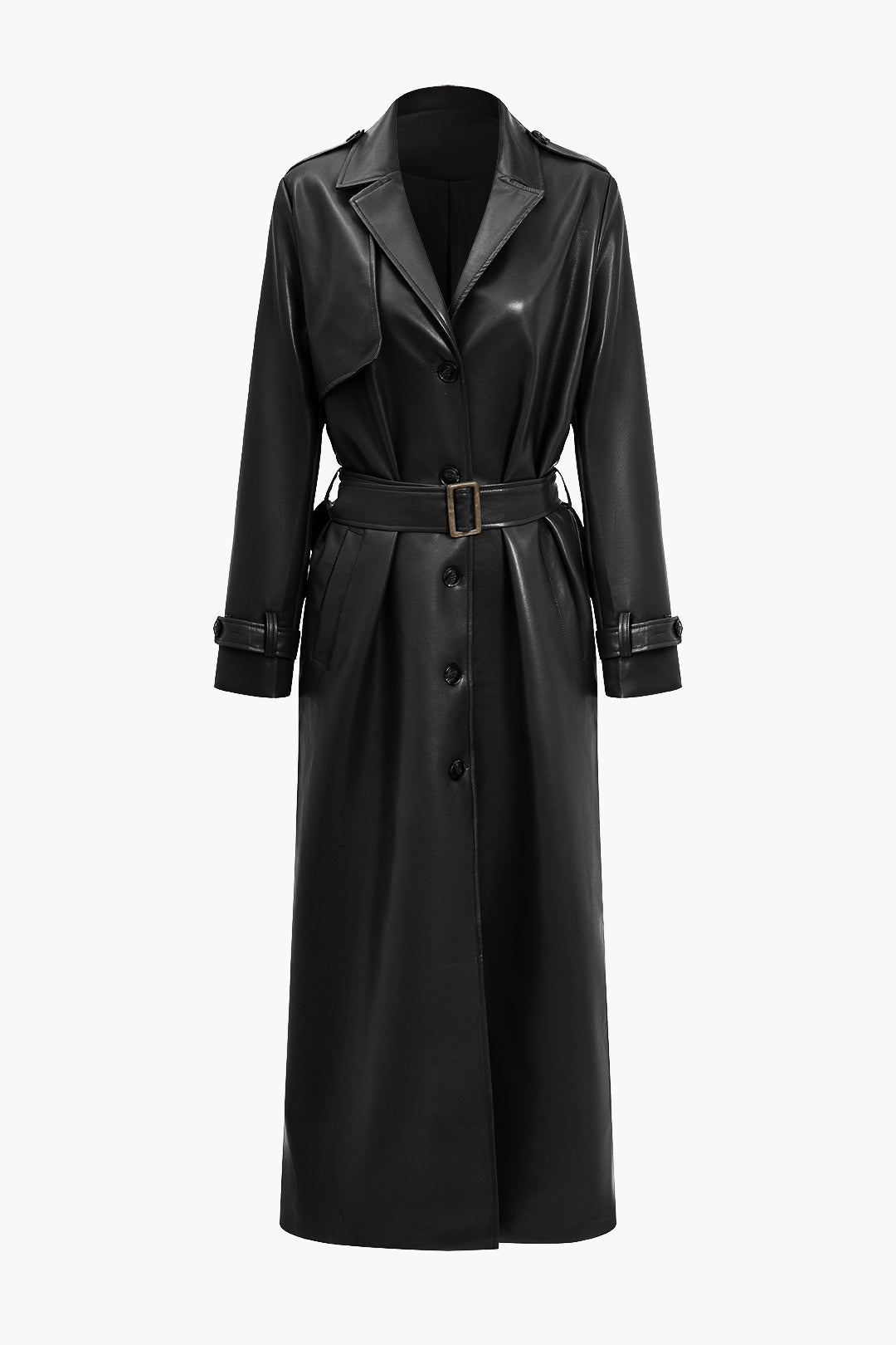 Elegant Bordeaux Faux Leather Trench Coat with Belt and Pockets for Women 4