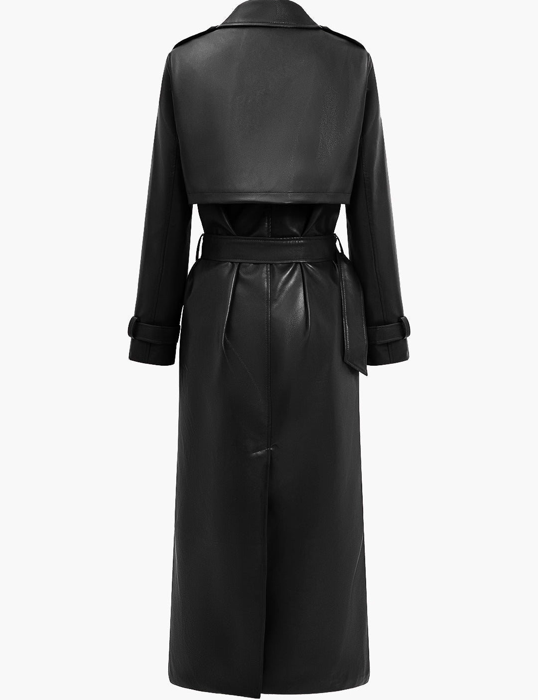 Elegant Bordeaux Faux Leather Trench Coat with Belt and Pockets for Women 5