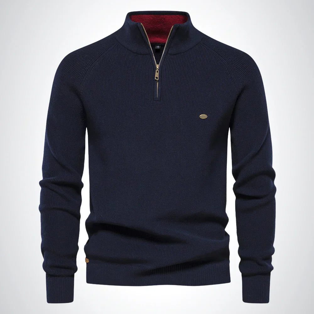Stylish Cotton Zip Neck Pullover for Modern Men