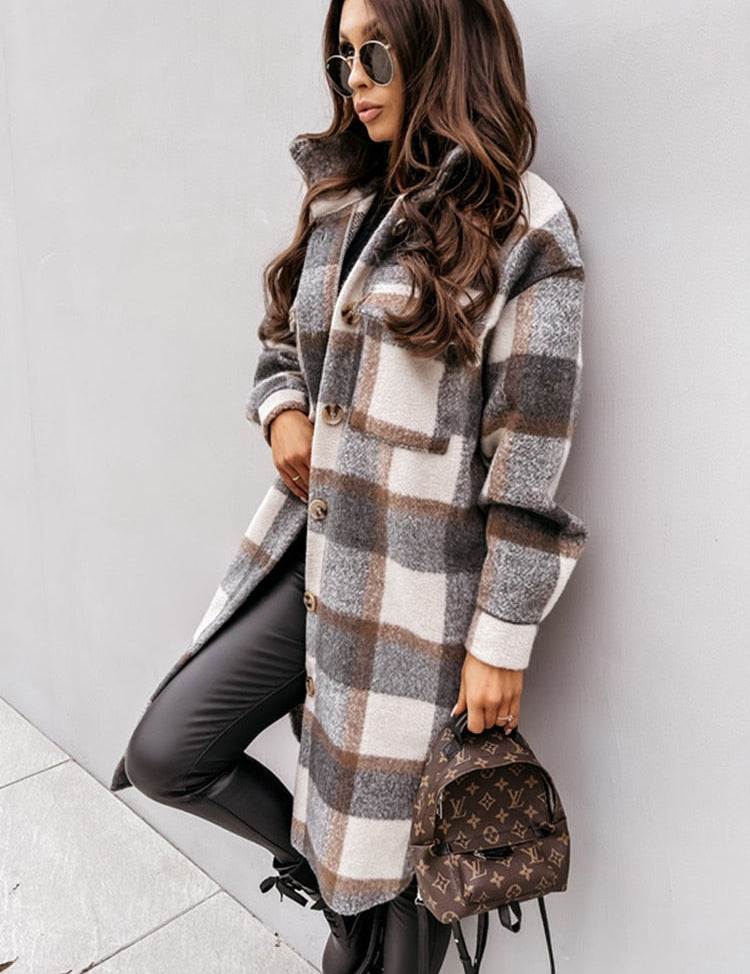 Variant image for Women's Oversized Karo Jacket - Trendy Winter Coat for Women-2