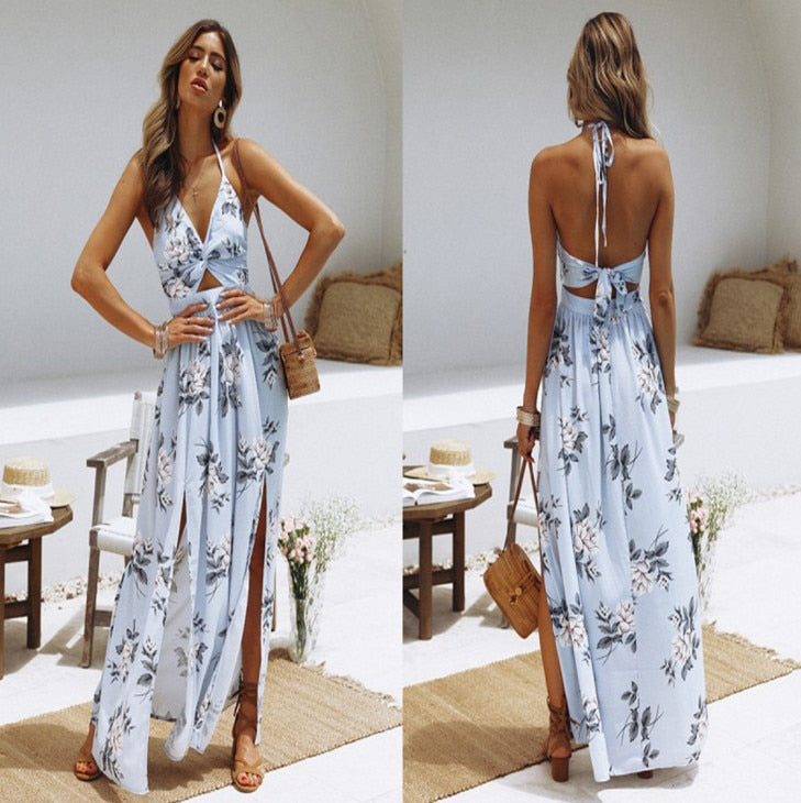 Juliena Boho Floral Print Summer Dress