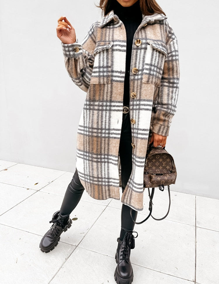 Variant image for Women's Oversized Karo Jacket - Trendy Winter Coat for Women-4