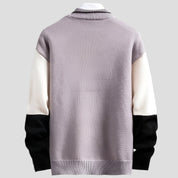 Women's Patchwork Pullover Sweater - Cozy Design with Circular Neckline and Elastic Sleeves 4