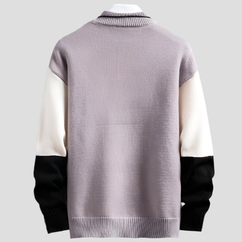 Women's Patchwork Pullover Sweater - Cozy Design with Circular Neckline and Elastic Sleeves 4