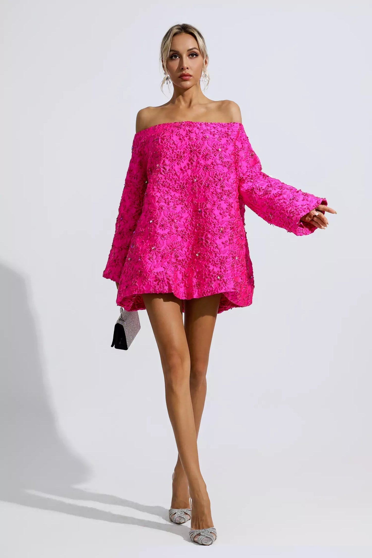 Klara Off-Shoulder Floral Long Sleeve Mini Dress