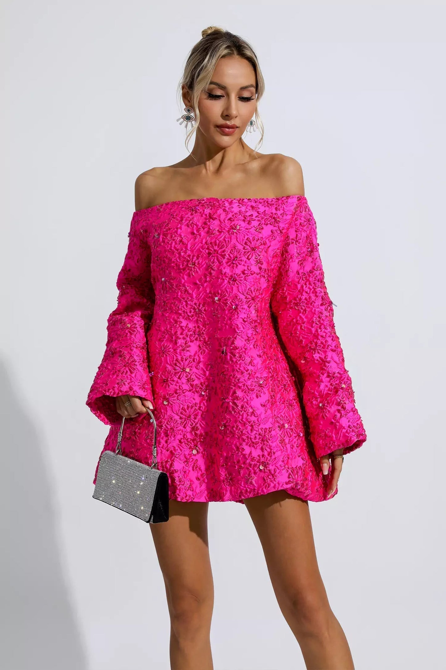 Klara Off-Shoulder Floral Long Sleeve Mini Dress