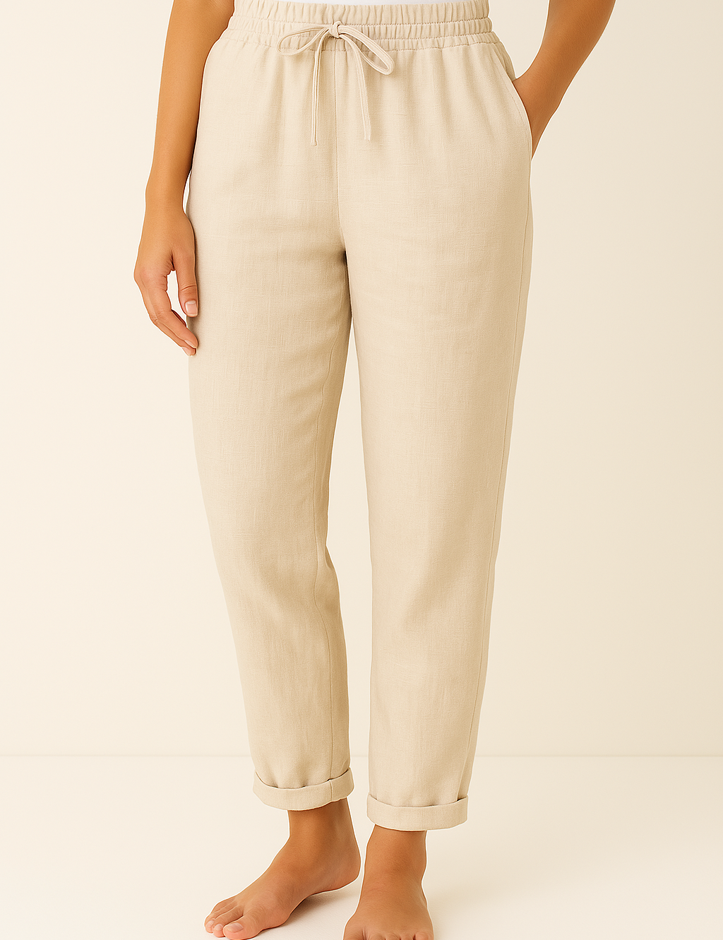 Variant image for Women's White Linen Pants - Stylish and Comfortable Casual Trousers-15