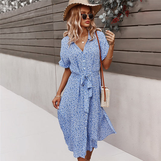 Emelia Summer Dress – Button Front with Belted Waist