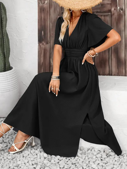 Jona Short Sleeve V-Neck Summer Maxi Dress