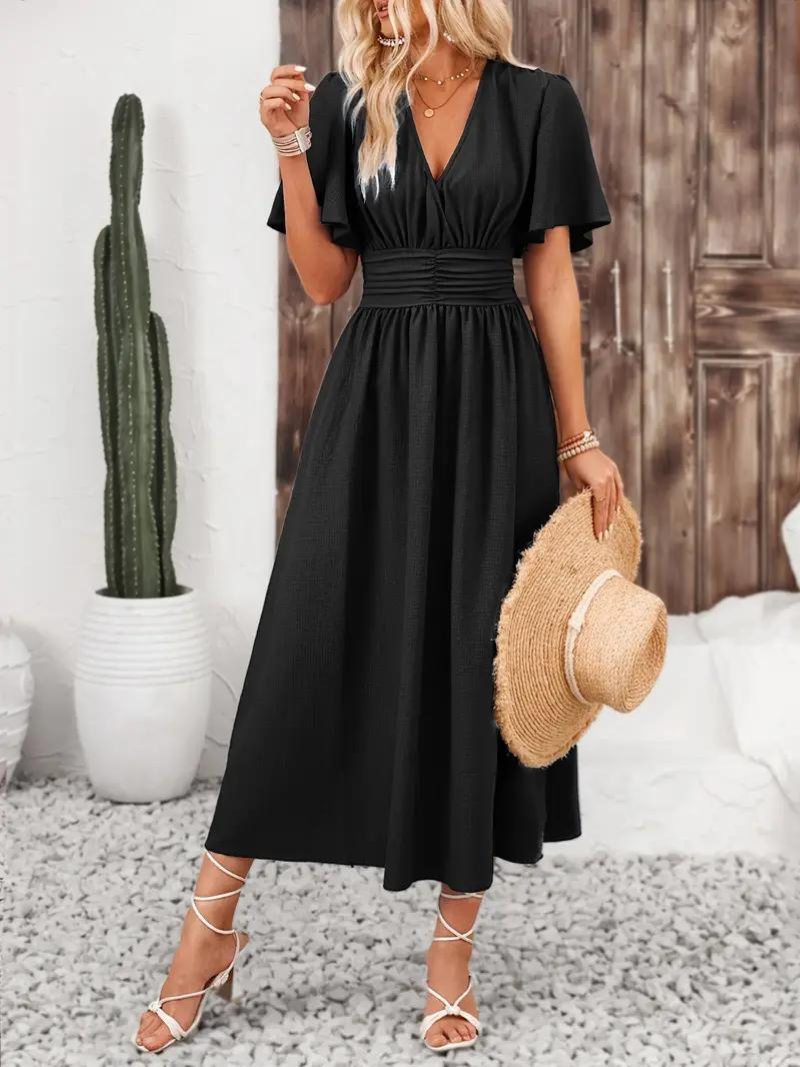 Jona Short Sleeve V-Neck Summer Maxi Dress