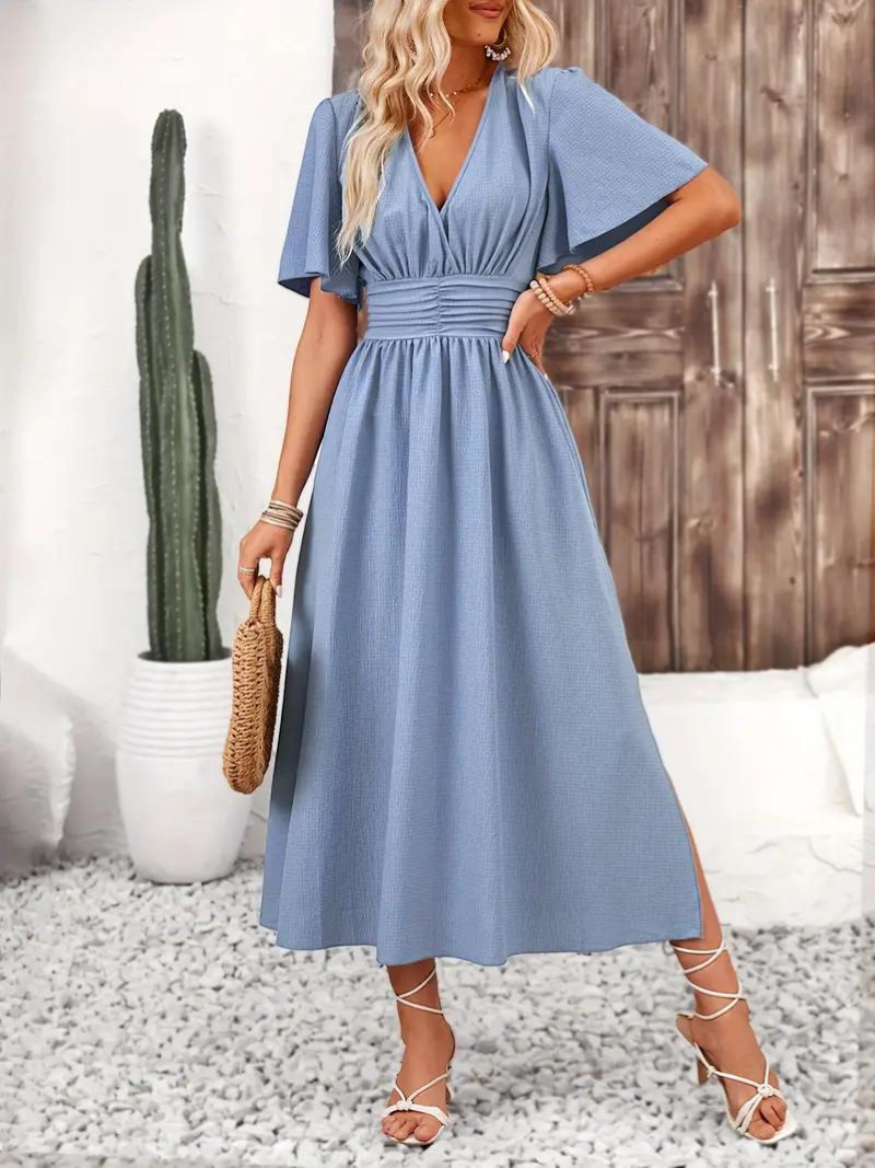 Jona Short Sleeve V-Neck Summer Maxi Dress