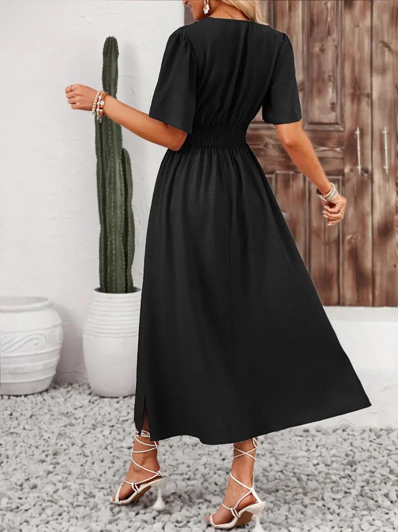 Jona Short Sleeve V-Neck Summer Maxi Dress