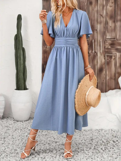 Jona Short Sleeve V-Neck Summer Maxi Dress