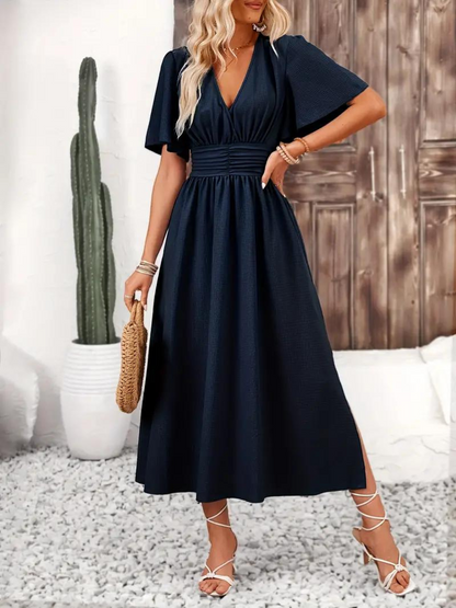 Jona Short Sleeve V-Neck Summer Maxi Dress