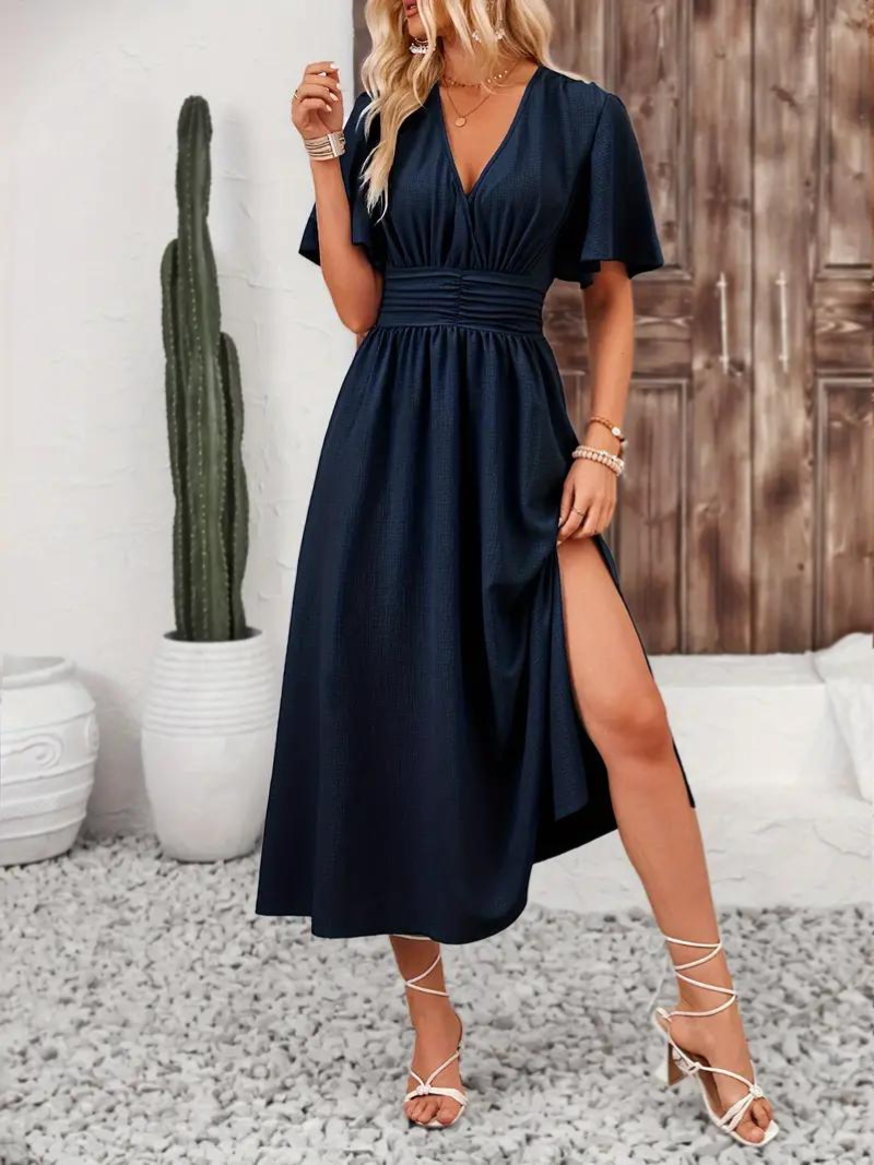 Jona Short Sleeve V-Neck Summer Maxi Dress