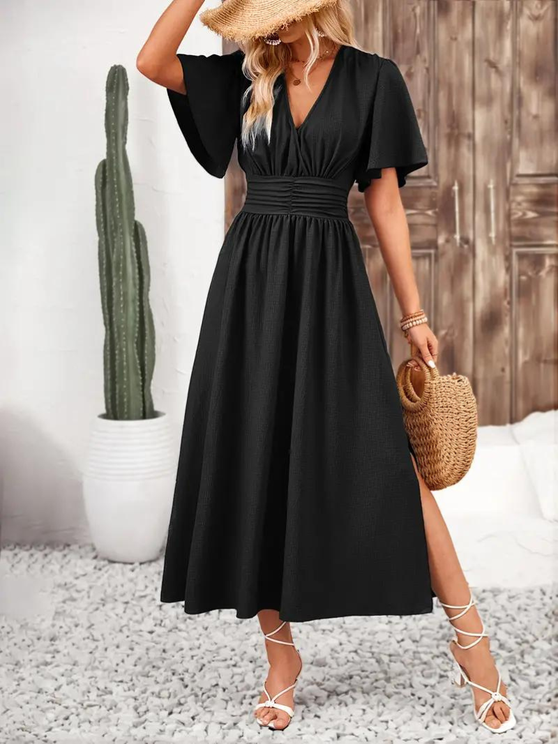 Jona Short Sleeve V-Neck Summer Maxi Dress