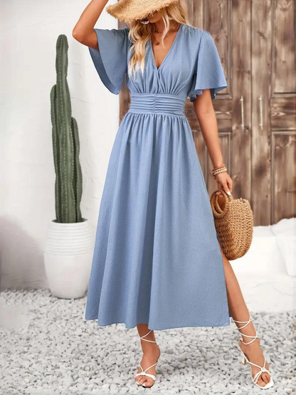 Jona Short Sleeve V-Neck Summer Maxi Dress