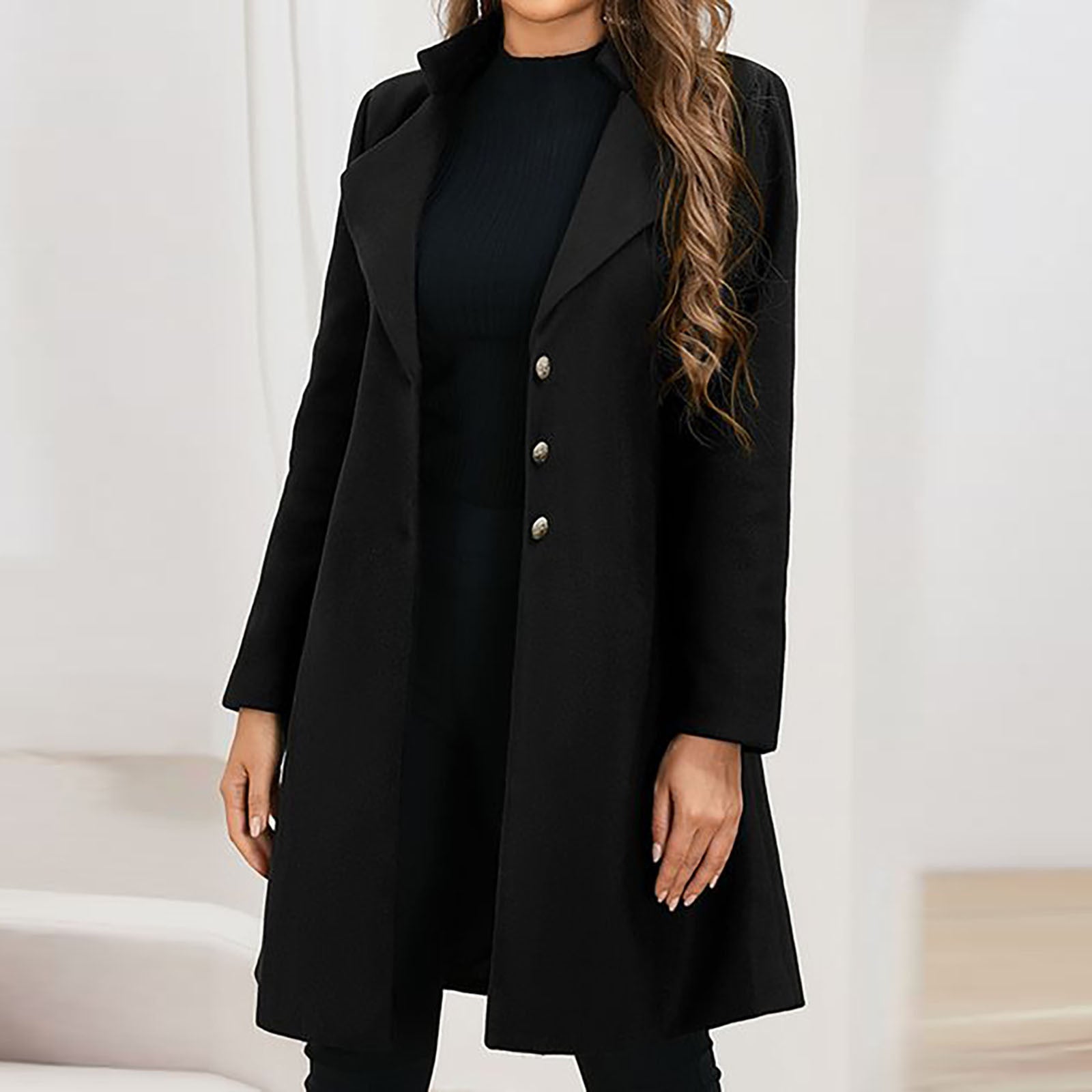 Long Black Wool Coat for Women – Tailored Fit Italian Wool Trench Coat for Winter Elegance 4