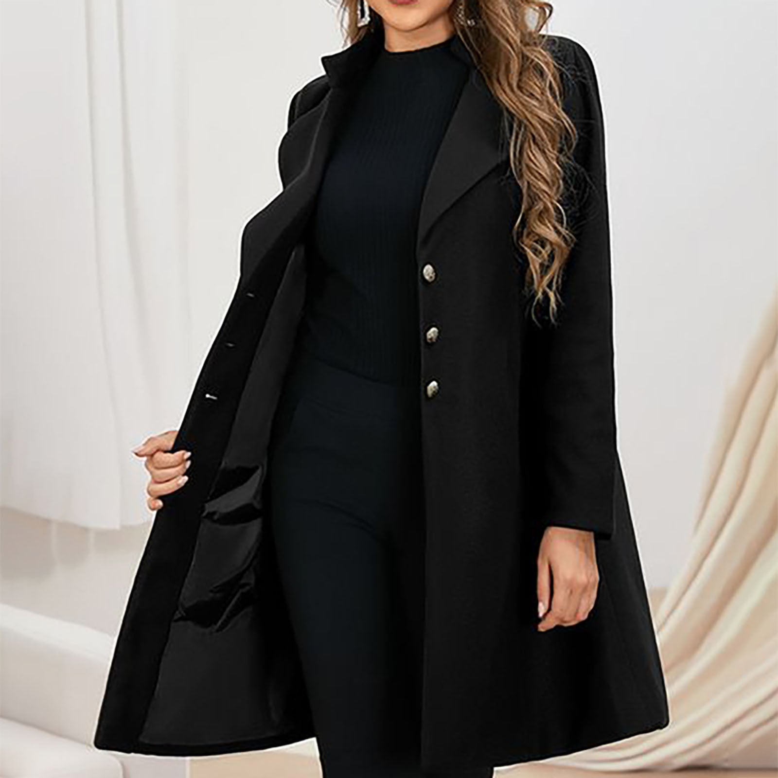 Long Black Wool Coat for Women – Tailored Fit Italian Wool Trench Coat for Winter Elegance 5