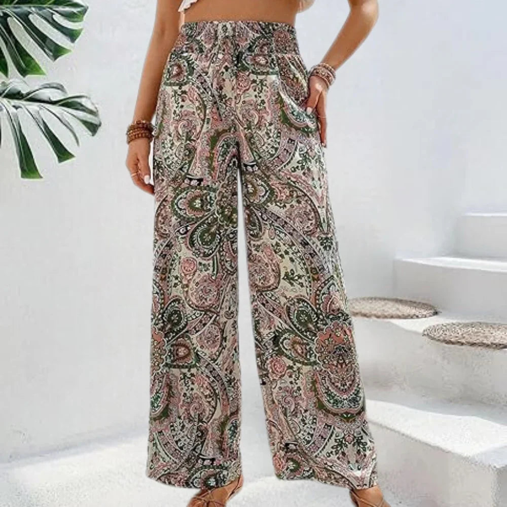 Variant image for Women's Wide Leg Pants - Bohemian Paisley Print, Lightweight, Regular Fit-11