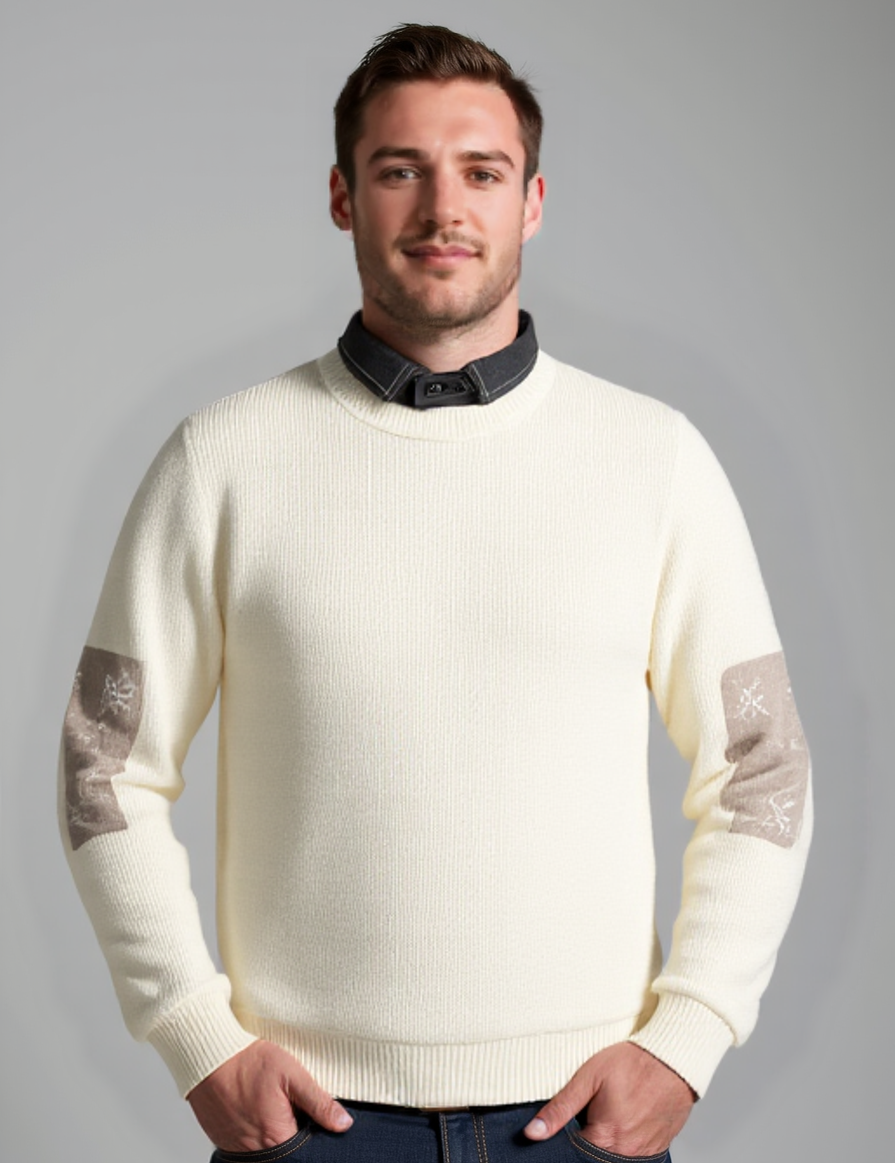 Men’s Autumn Pullover Sweater – Soft Loose-Fit Long Sleeve Jumper-white