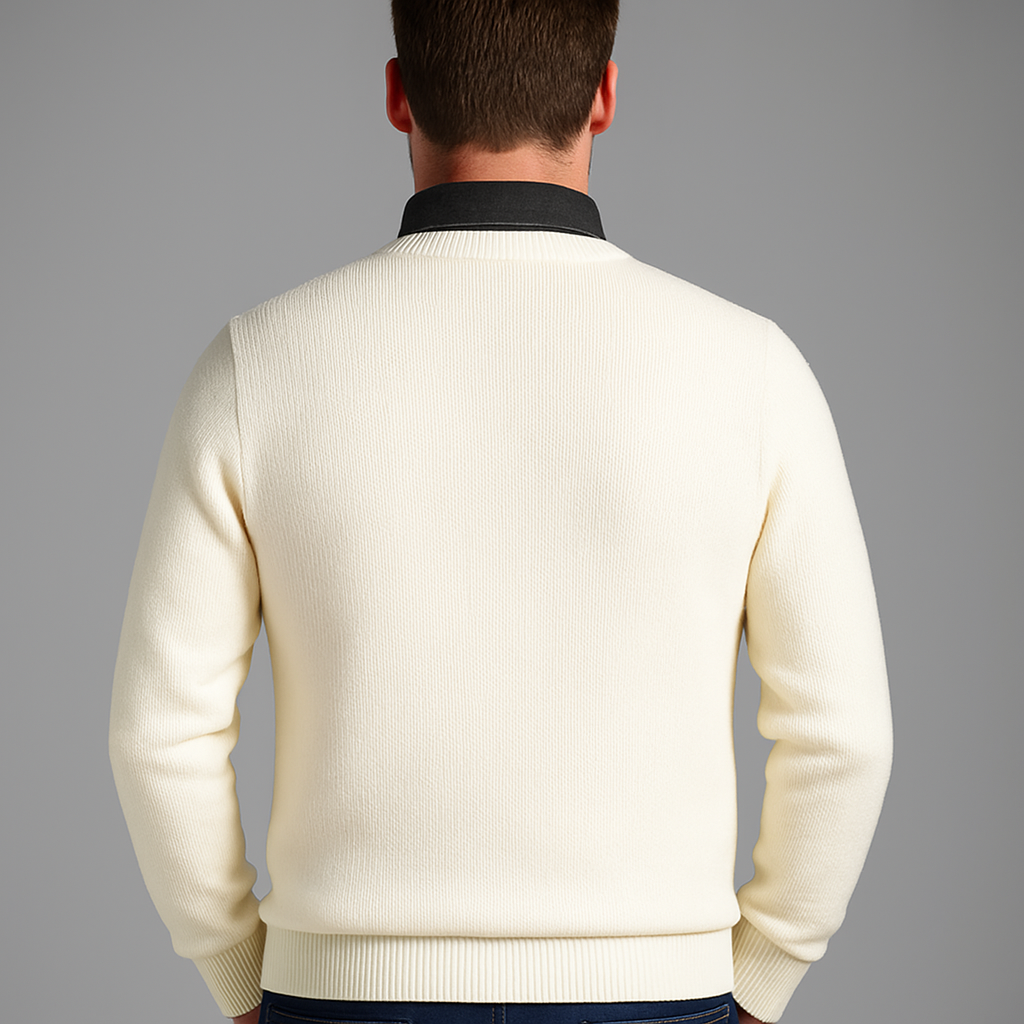 Men’s Autumn Pullover Sweater – Soft Loose-Fit Long Sleeve Jumper-white2
