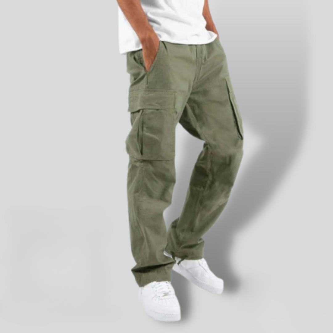 Men's Black Cargo Pants with Multiple Pockets for Casual Outdoor Wear 0