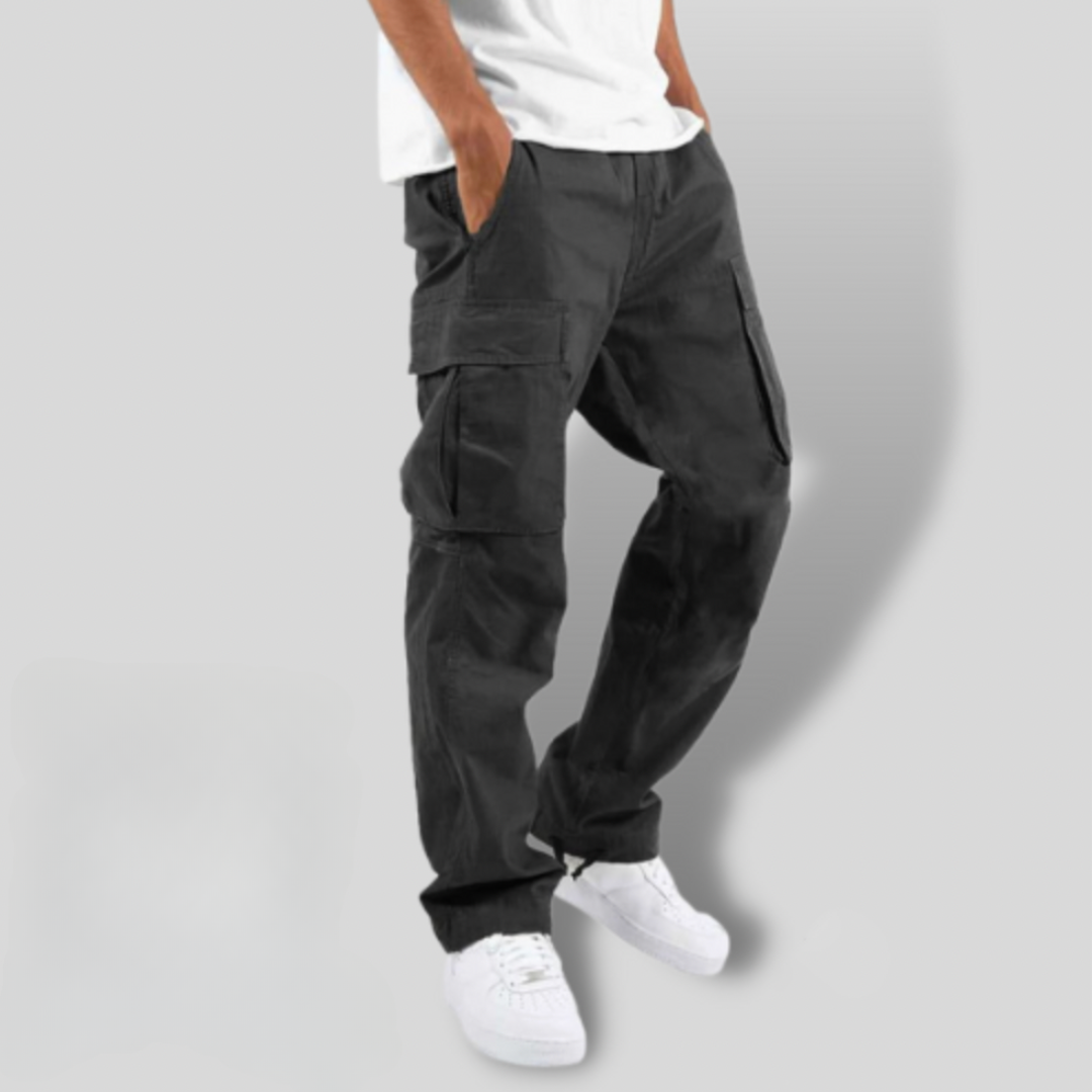 Men's Black Cargo Pants with Multiple Pockets for Casual Outdoor Wear 2