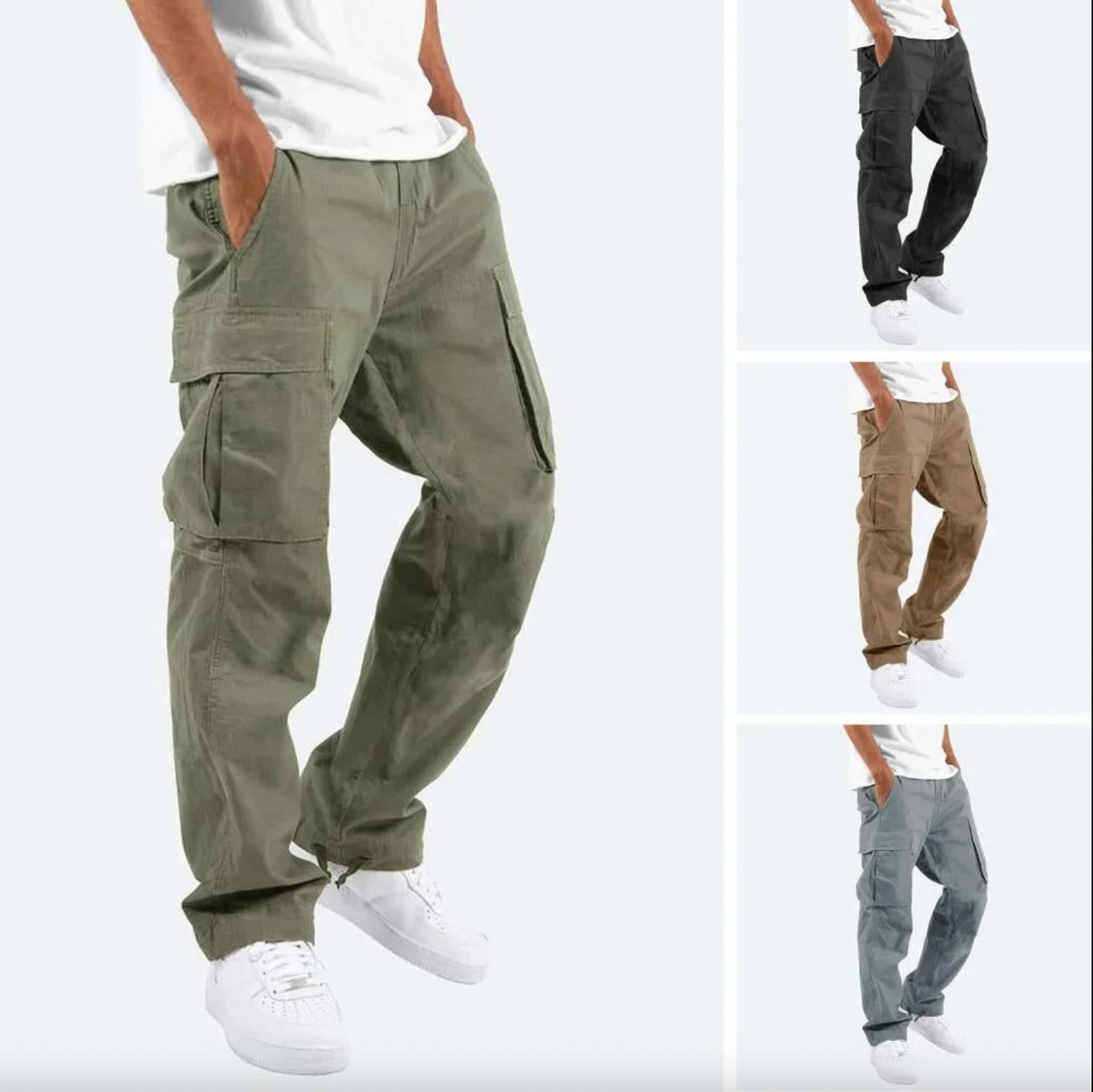 Men's Black Cargo Pants with Multiple Pockets for Casual Outdoor Wear 6