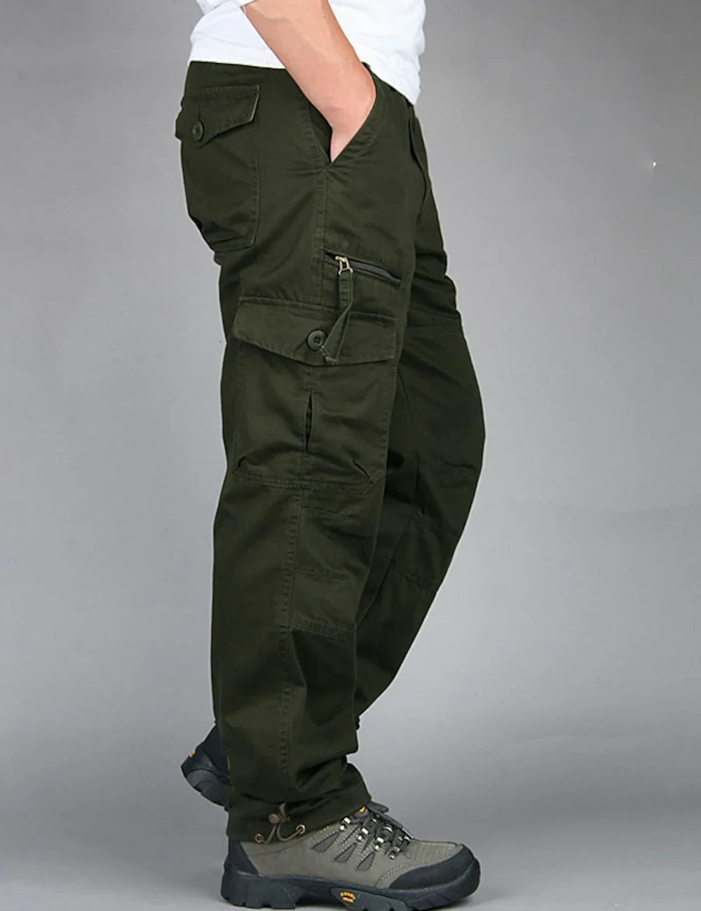 Men's Black Cargo Pants with Multiple Pockets for Casual and Outdoor Wear 8
