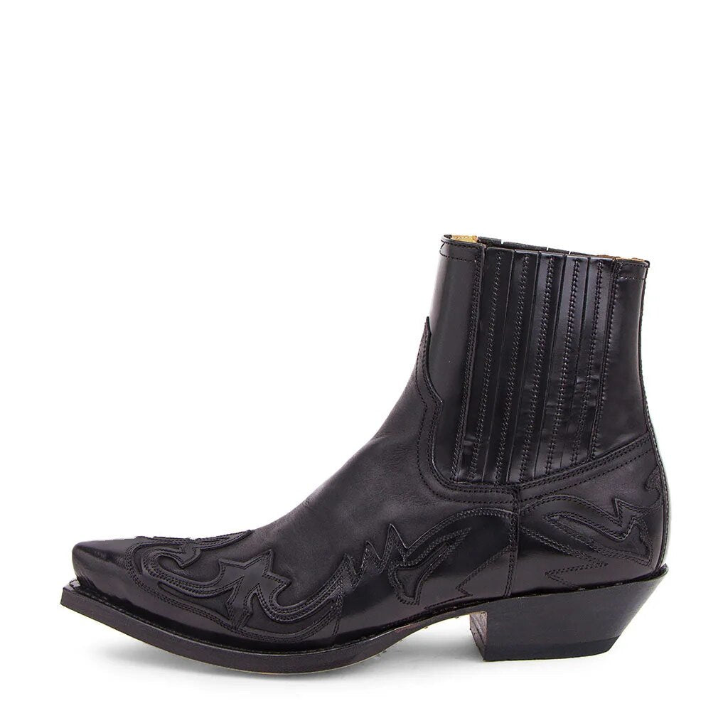 Men's Black Cowboy Boots - Leather Western Boots with Embroidery and Comfort 0