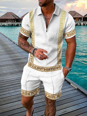 Men's Casual Two-Piece Set - Textured Short-Sleeve Polo & Shorts 1