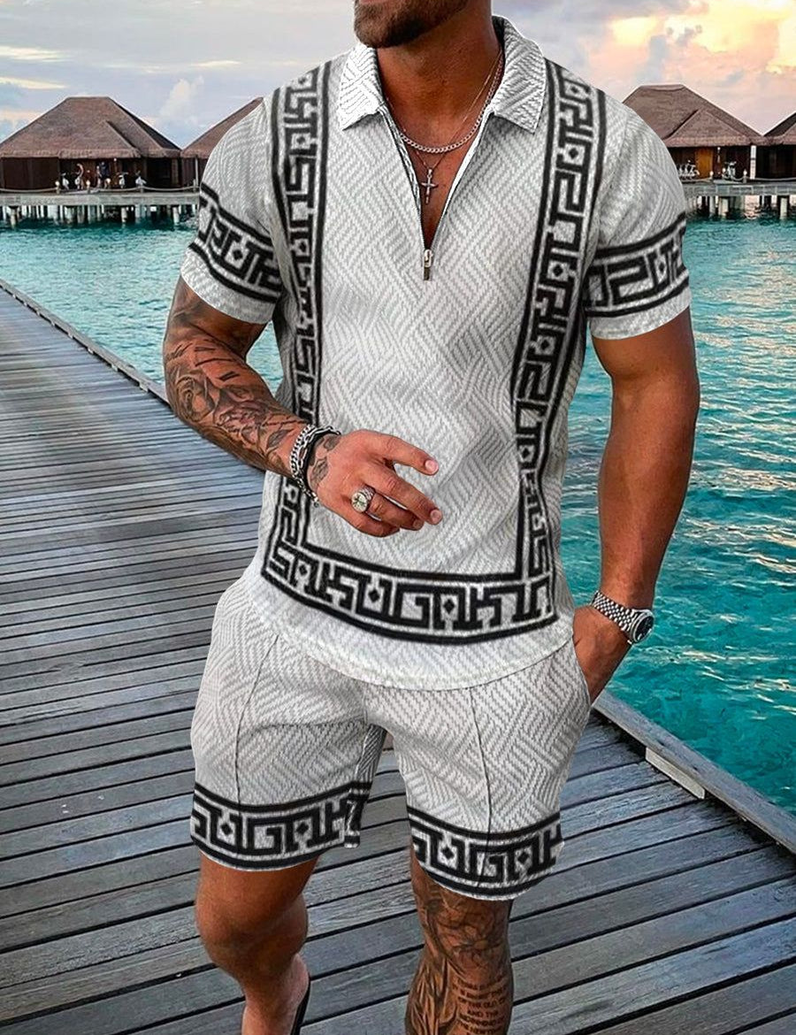 Men's Casual Two-Piece Set - Textured Short-Sleeve Polo & Shorts 2