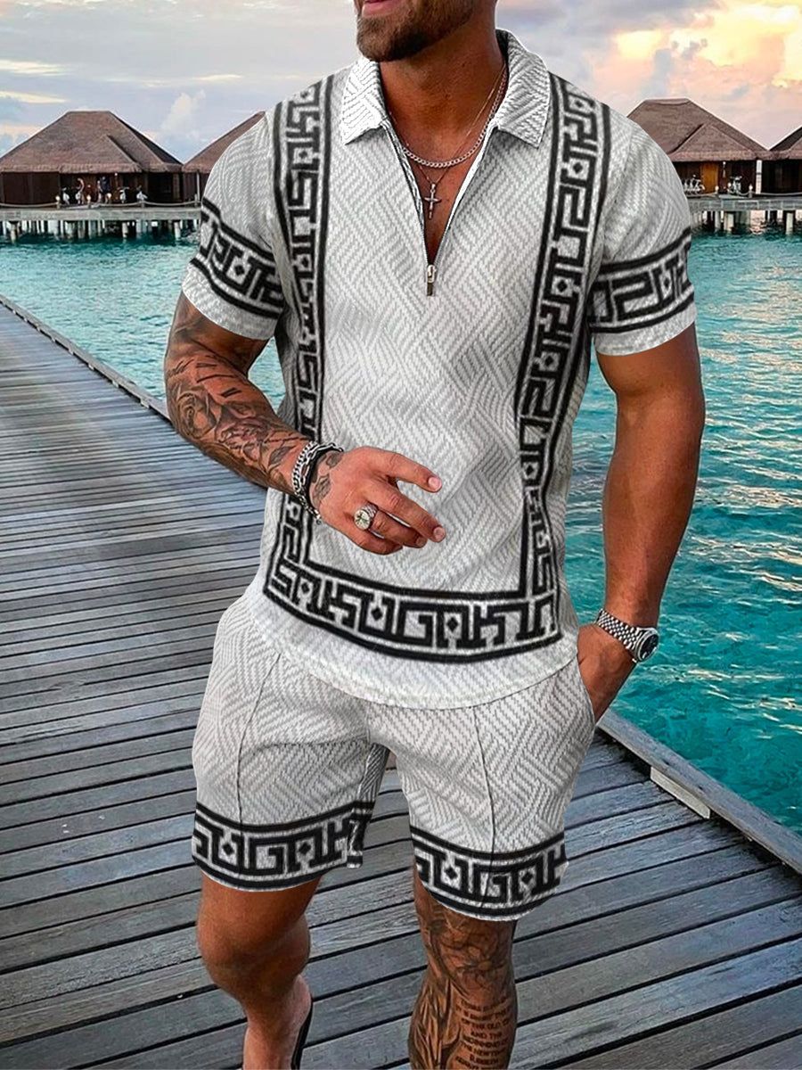 Men's Casual Two-Piece Set - Textured Short-Sleeve Polo & Shorts 2