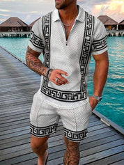 Men's Casual Two-Piece Set - Textured Short-Sleeve Polo & Shorts 2