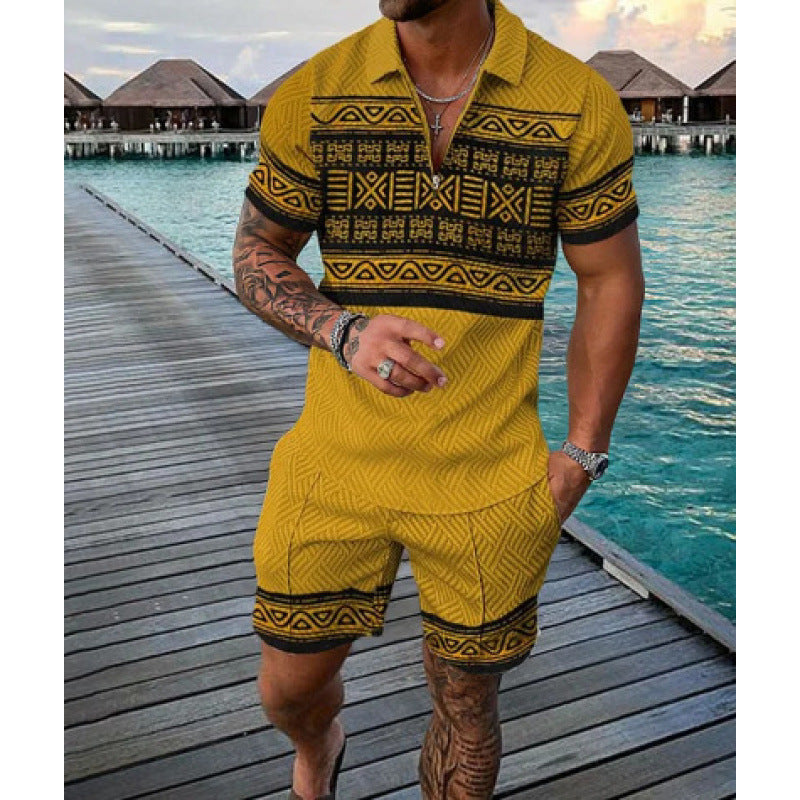 Men's Casual Two-Piece Set - Textured Short-Sleeve Polo & Shorts 3