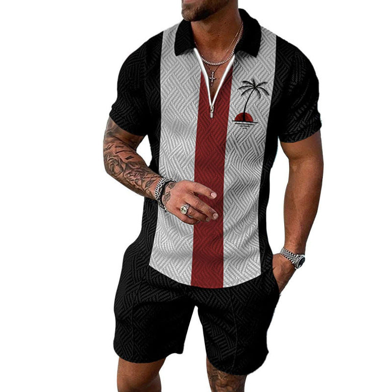 Men's Casual Two-Piece Set - Textured Short-Sleeve Polo & Shorts 4