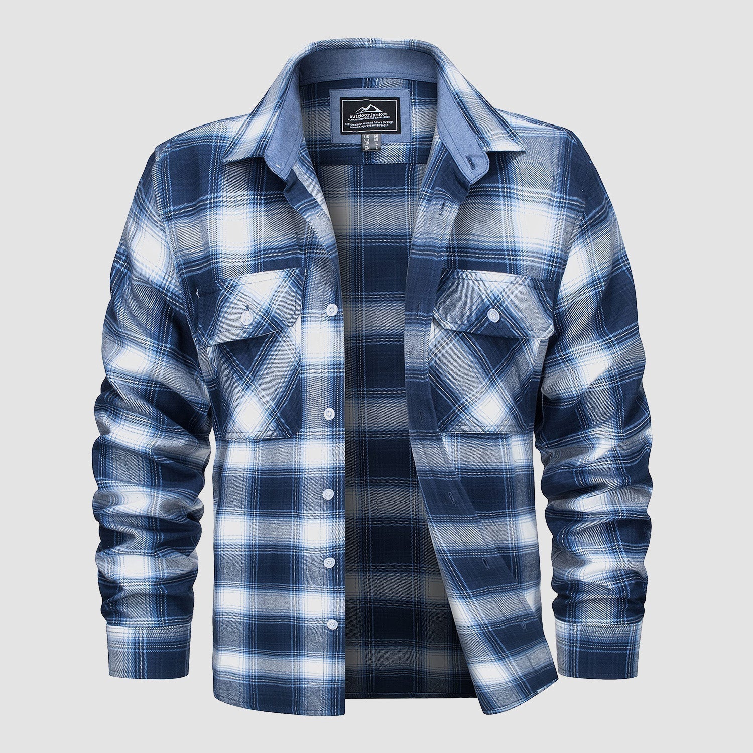 Men's Flannel Shirt - Long Sleeve Cotton Plaid Button-Up Casual Shirt 0