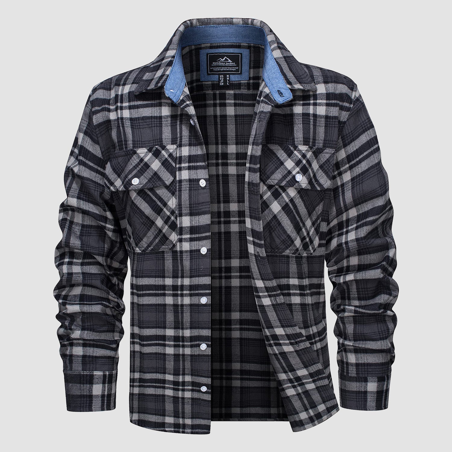 Men's Flannel Shirt - Long Sleeve Cotton Plaid Button-Up Casual Shirt 10