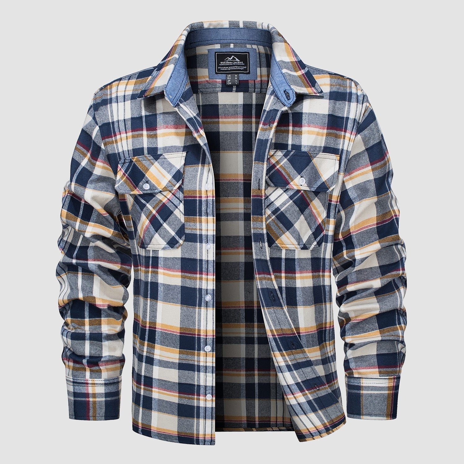 Men's Flannel Shirt - Long Sleeve Cotton Plaid Button-Up Casual Shirt 11