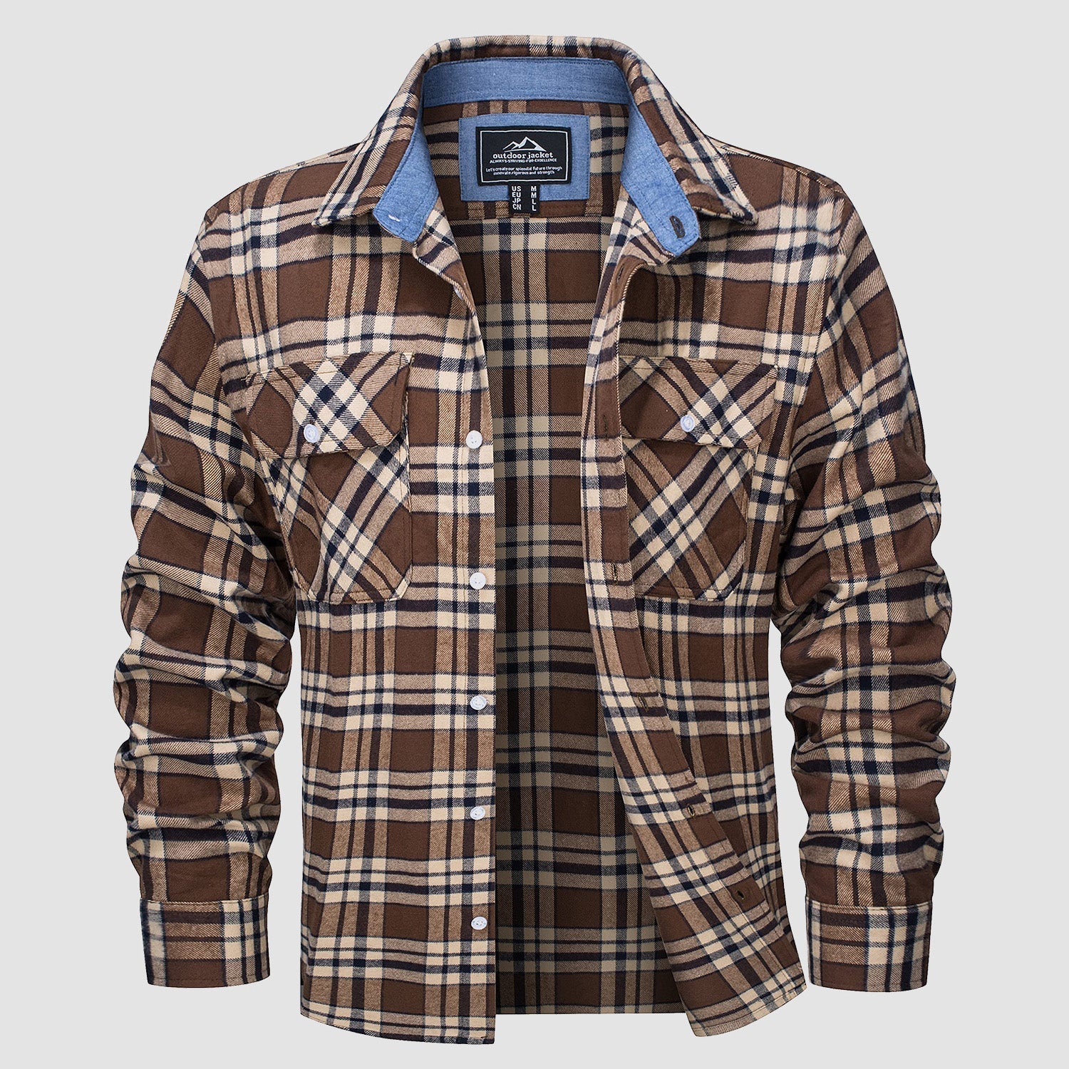 Men's Flannel Shirt - Long Sleeve Cotton Plaid Button-Up Casual Shirt 13