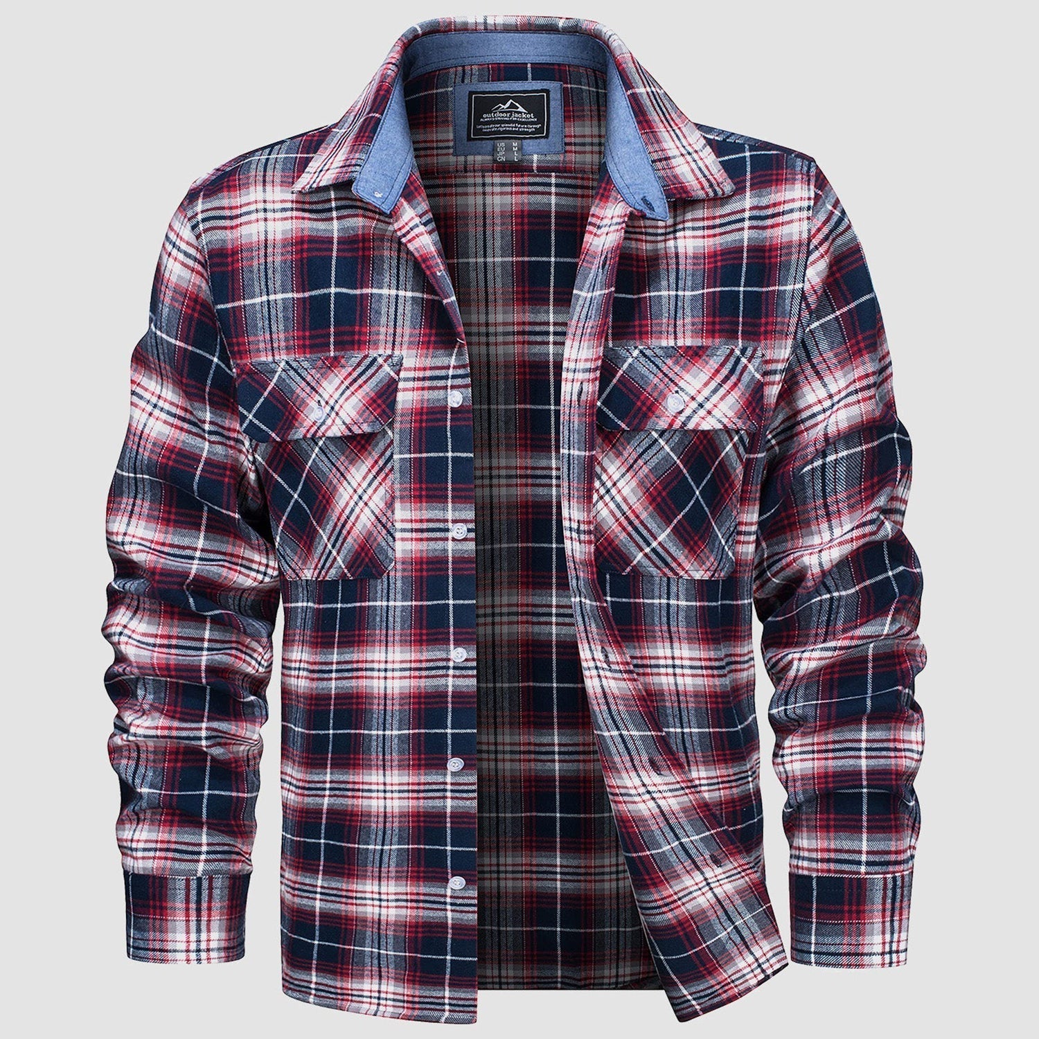 Men's Flannel Shirt - Long Sleeve Cotton Plaid Button-Up Casual Shirt 14