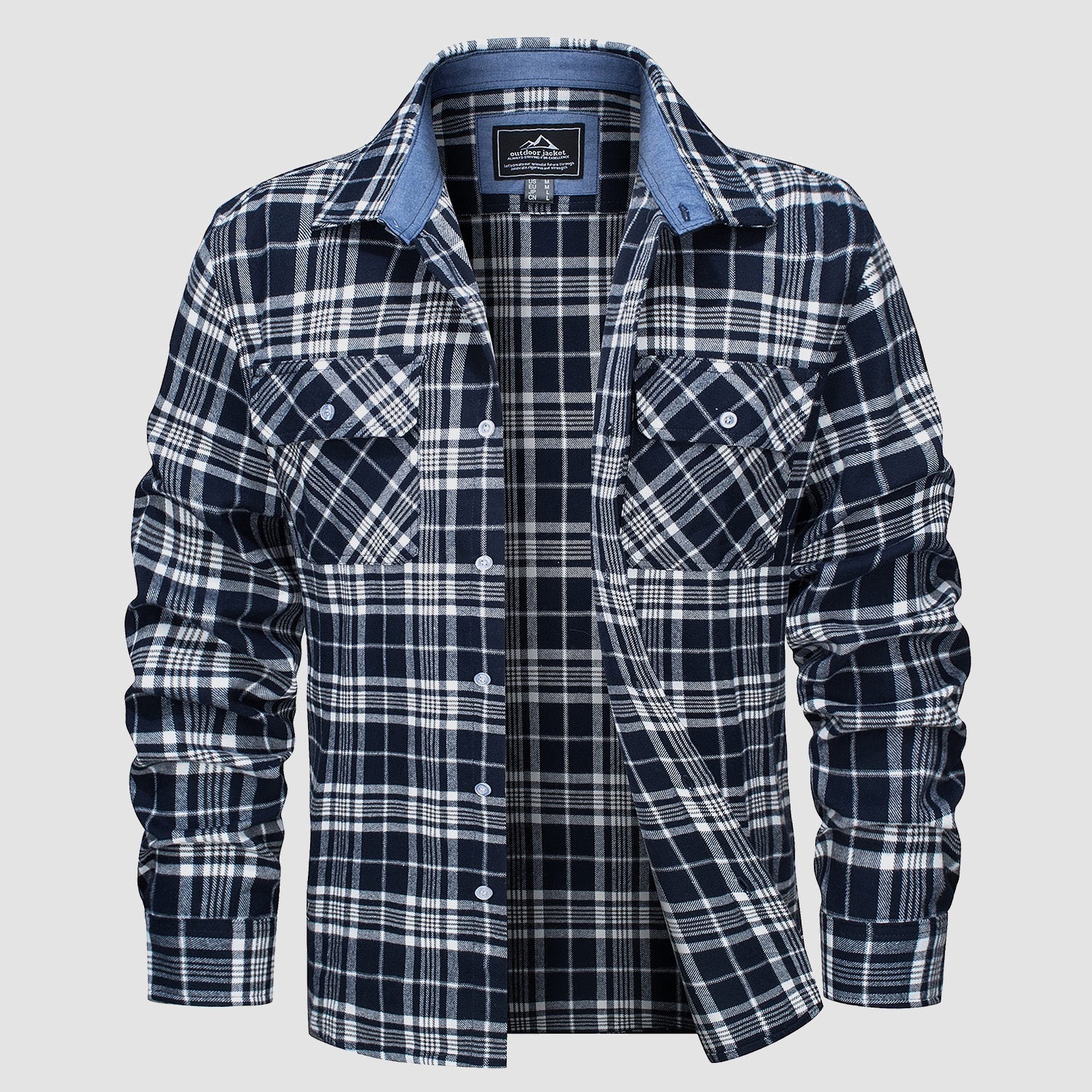 Men's Flannel Shirt - Long Sleeve Cotton Plaid Button-Up Casual Shirt 15