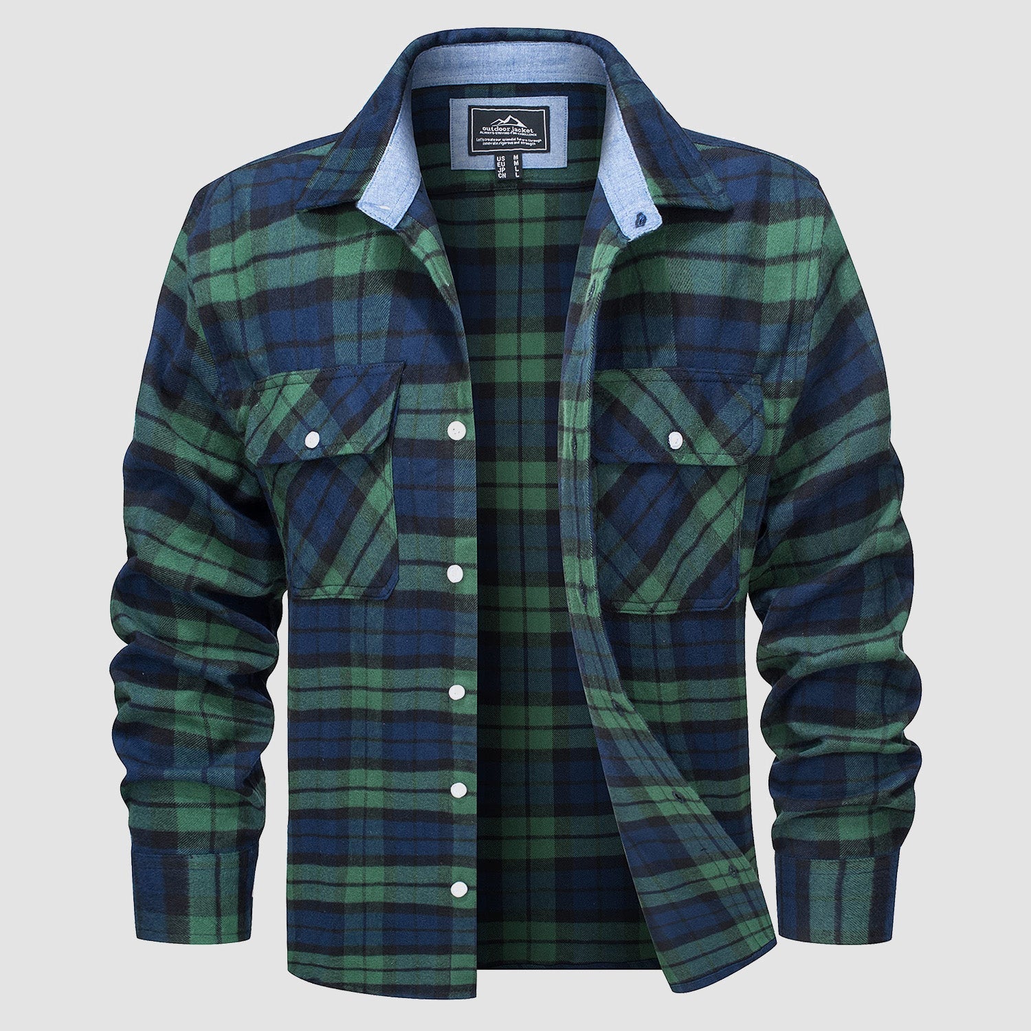 Men's Flannel Shirt - Long Sleeve Cotton Plaid Button-Up Casual Shirt 16