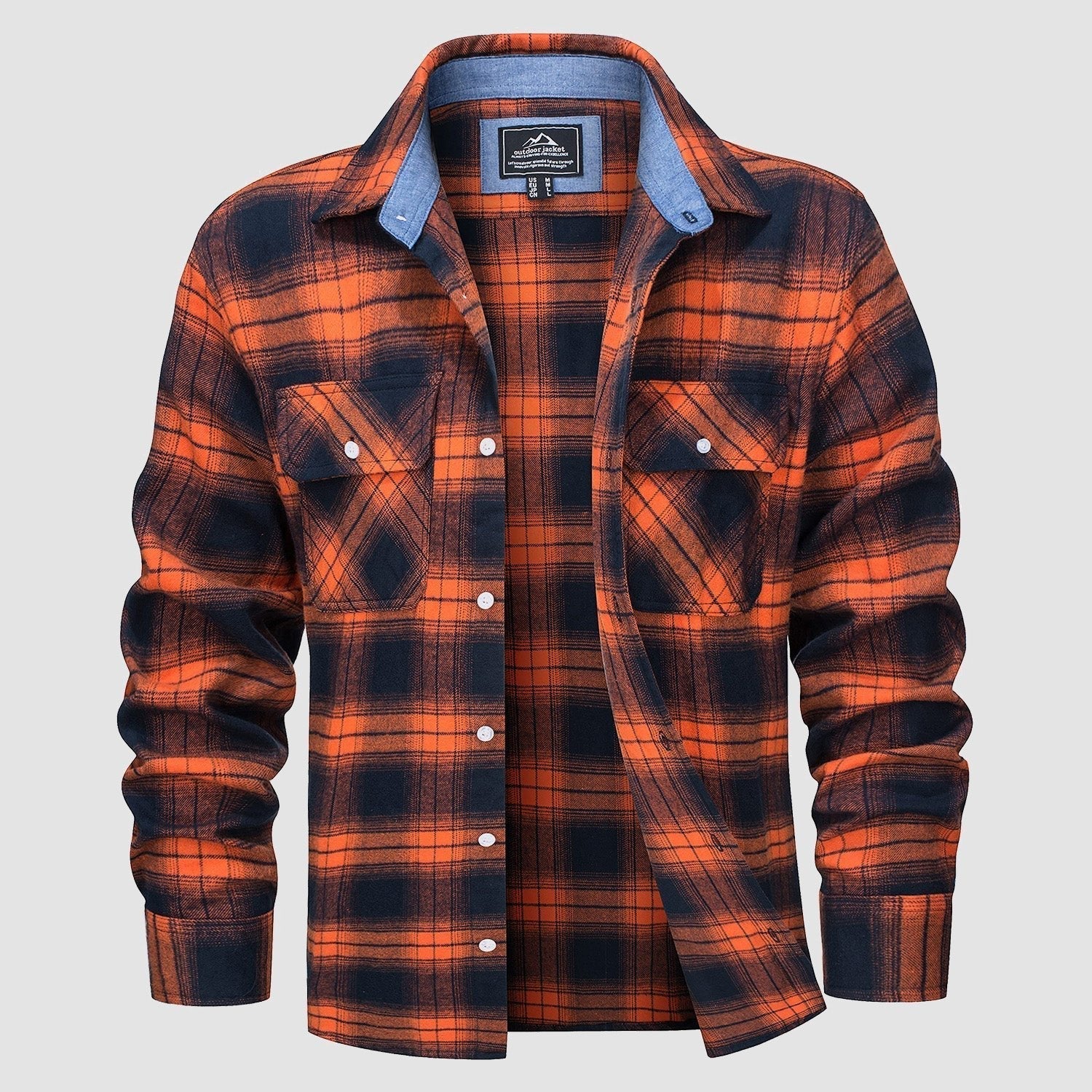 Men's Flannel Shirt - Long Sleeve Cotton Plaid Button-Up Casual Shirt 6