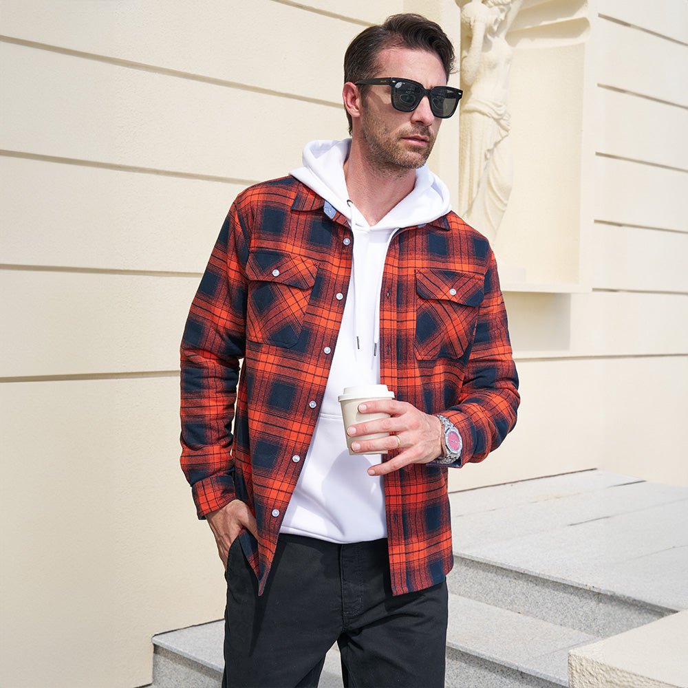 Men's Flannel Shirt - Long Sleeve Cotton Plaid Button-Up Casual Shirt 7